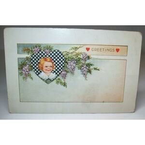 Valentine Postcard Greetings Vintage Whitney Girl Inside b/w Checkered Heart